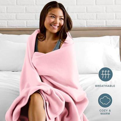 Bare Home Polar Fleece Blanket - Throw - Light Pink - Warm & Cozy - Premium Fleece for Bed, Sofa, Camping, Travel and Cold Nights - Lightweight Blanket (Throw, Light Pink) - color: 13 - Light Pink, size: Throw