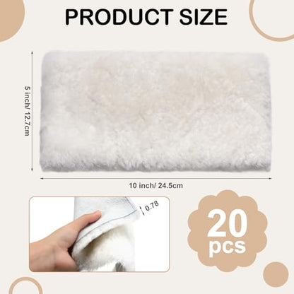 Yoojahow 20 Pcs Sheepswool Leather Remnants, Pure Sheepskin Lambs Wool Scrap, Sheep Leather and Wool, 10" x 5" Sheepskin Pad Scrap for Polishing Cleaning Painting Staining Arts & Crafts
