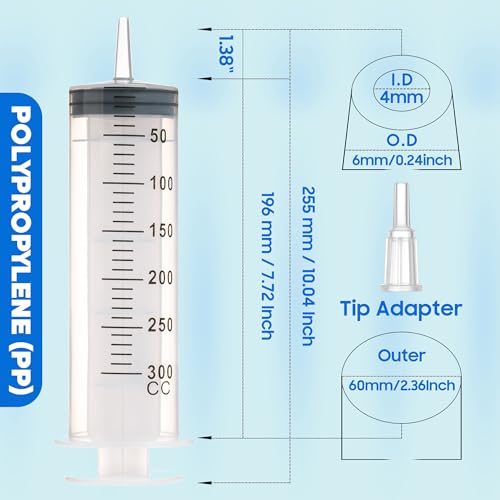 300ml/cc Syringes with Tube 40 Inch Handy Plastic Tubing and Adapter Tip - size: 300ML/CC