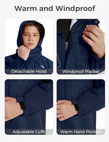 wantdo Boys' 3-in-1 Ski Jacket Fleece-Lined Winter Coat Hooded Raincoat - color: Navy, size: 6-7