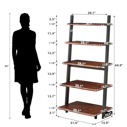 IBF 5-Tier Solid Wood Ladder Bookshelf with Natural Live Edge - size: 5-Tier