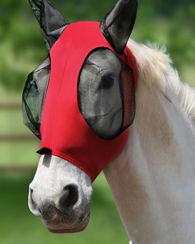 Harrison Howard Super Comfort Stretchy Fly Mask Large Eye Space with UV Protection Soft on Skin with Breathability-Lava Red