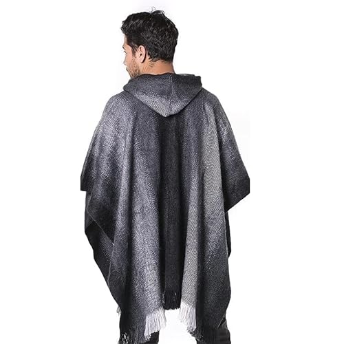 Gamboa Men's Alpaca Wool Poncho - color: Black and Grey