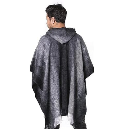 Gamboa Men's Alpaca Wool Poncho - color: Black and Grey