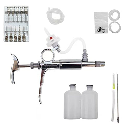 5ML Livestock Syringe Injection,Adjustable Continuous Injection Gun Semi-Automatic Syringe with 10 Needles for Horses, Cattle, Pigs, Sheep - size: 5ML