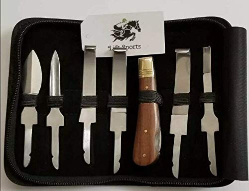 Horse Farrier Tool Changeable 6 Piece Hoof Knife Set Wood Handle Cattle Pick Tack Equine Veteniary
