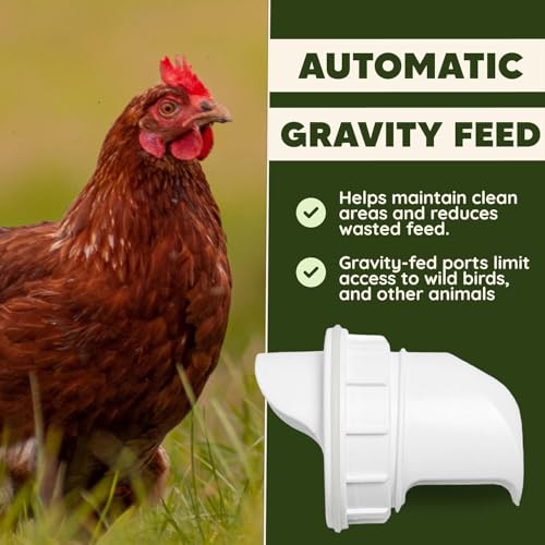 Poultry Pro DIY Chicken Feeder Port Kit - 5 Ports, Weatherproof Seals, Bushings & Hole Saw, PVC Gravity Feeder, Use for Buckets, Barrels, Bins & Troughs, No Waste Chicken Feeders (Bucket NOT Included) - style: Original Feeder 5 Pack