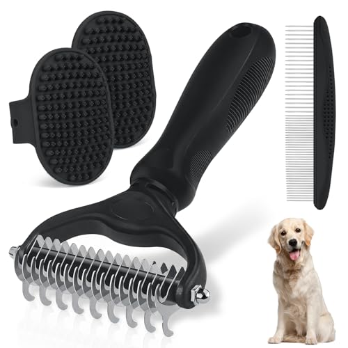 Double‑Sided Undercoat Rake, Deshedding Dematting Tools for Dogs and Cats - color: Black