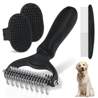 Double‑Sided Undercoat Rake, Deshedding Dematting Tools for Dogs and Cats - color: Black