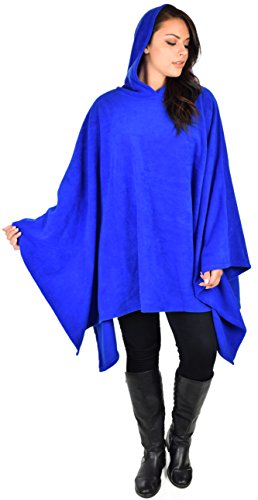 Dare2BStylish Women Poncho Style Hoodie Sweater Fleece Cover Up for Cold Weather - color: Royal Blue
