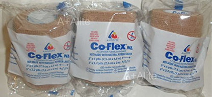 Andover CO-Flex NL 3"x5Yds Tan Flesh 3-Pack Cohesive Flexible Elastic Latex Free Bandage Compression Self Adherent Wrap Adults Children Animals Pets Cats Dogs Horses 5300TN - size: 3"