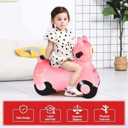 INPANY Kids Bouncy Car Hopper Toys, Toddlers Ride on Car, Gifts Toy for Kid | Eco-Friendly PVC, Low Center Gravity, Cute Cartoon Design, Load 100 Lbs, Learn & Exercise & Active Fun, Gifts for 1-3 Kids - color: Pink Car2