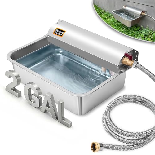 Automatic Pet Water Dispenser - 304 Stainless Steel Auto-Fill Water Bowl for Dogs - Poultry & Livestock - Float Water Level Control - 3/4" GHT Faucet Compatible - Wall Mount/Ground Use - size: 2 GAL