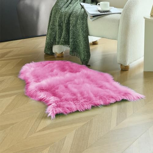 duduta Hot Pink Faux Sheepskin Rug 2x3 ft, Fluffy Fur Seat Chair Covers - color: Hot Pink, size: 2' x 3'