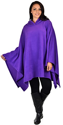 Dare2BStylish Women Poncho Style Hoodie Sweater Fleece Cover Up for Cold Weather - color: Purple