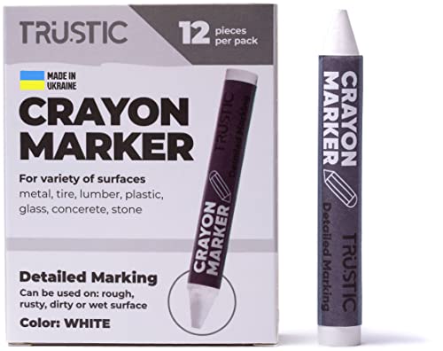 Universal Crayon Wax Marker for Industrial and Craft Detailed Marking on Lumber Metal Carton Ceramics Concrete Glass Plastic Tire 4 x 1/2", Pack of 12 (White) - color: White