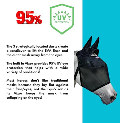 EquiVizor 95% UV Eye Protection (Full) Horse Fly Mask with Ears. Designed to Stay On Your Horse, Off the Ground - size: FULL