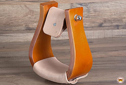 HILASON Western Wooden Offset Horse Saddle Stirrups Pair W/ 5" Width Large | for Horses