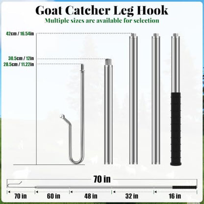 304 Stainless Steel Goat Sheep Catcher Hook, Adjustable Livestock Leg Grabber Tool 44"–70", Heavy Duty Shepherd Crook for Farm Shearing, Milking & Health Checks