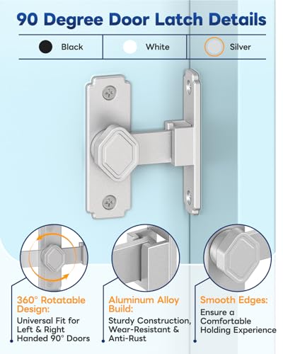 Pocket Door Lock, 90 Degree Latch, Barn Door Hardware Silver 1PC - color: Silver-1 Pc