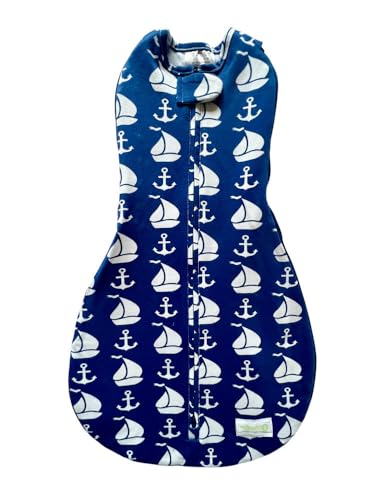 Woombie Grow with Me Baby Swaddle - Convertible Self-Soothing Swaddle Fits Babies 0-18 Months - Expands to Hands-Free, Legs-Out Wearable Blanket - Nautical Navy - color: Nautical Navy, style: Grow With Me