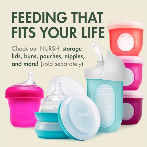 Boon Nursh Silicone Baby Bottles - Green Speckle - 8 Oz - 3 Count | 100% Food-Safe Silicone, Made Without BPA Or PVC, Slow Flow, Air-Free Feeding, Helps Reduce Colic Symptoms, Dishwasher Safe - color: Speckle Green, size: 4 Ounce (3 Count)