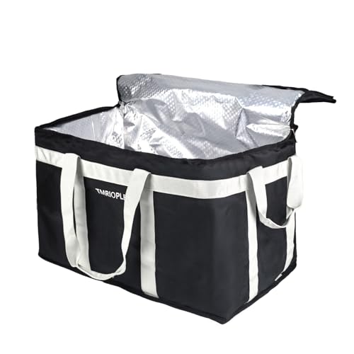 Food Distribution Insulated Bag, Insulated Cold Meal Bag with Attached Bottom and Divider for Hot and Cold Food Outside (No partitioned, Black)