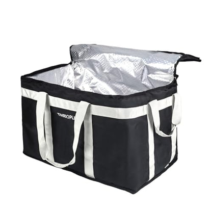 Food Distribution Insulated Bag, Insulated Cold Meal Bag with Attached Bottom and Divider for Hot and Cold Food Outside (No partitioned, Black)