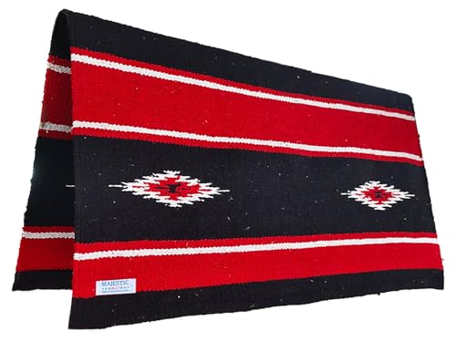 Majestic Ally 36"x34" Navajo Design Acrylic Saddle Blanket for Horses - 2.4 lbs (Red and Black) - color: Red and Black