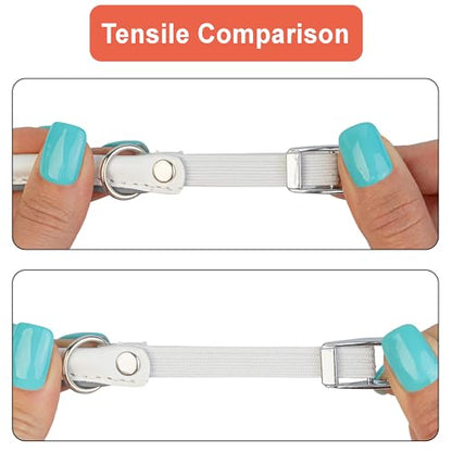 OOPSDOGGY Rolled Leather Cat Collar with Bell, Reflective Kitten Collars with Buckle Include Safety Elastic Strap - Adjustable Small Pet Collars for Boy Girl Cats (White) - color: White