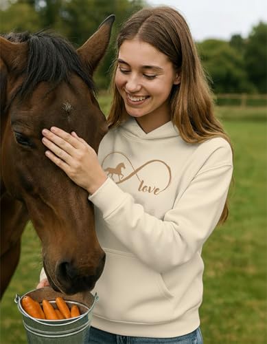 Tstars Infinity Love Horse Hoodie Women Teen Girls Equestrian Riding - color: Infinity / Cream, size: XX-Large
