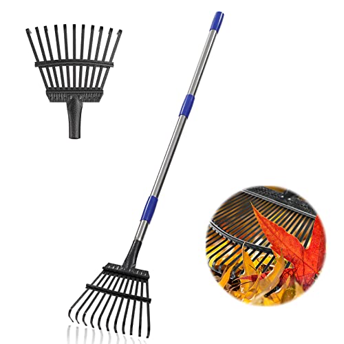 Garden Rake -Small Leaves Rakes for Gardening - 11 Metal Tines 8.5" Wide - 78" Long Handle Leaf Rakes for Lawns Heavy Duty for Yard Lawn Shrub Garden Beds - color: silver, size: 11tine