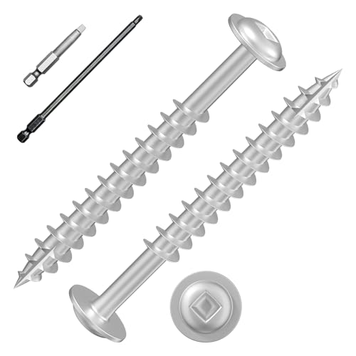 Wensilon (Silver) Pocket Hole Screws # 8 * 2" 91pcs 1lbs Square Hole Wood Screws and Round Head Square Hole self Tapping Screws are Suitable for Wooden use.150MM,60MM Drive bit Included. - color: Silver, size: 8*2"