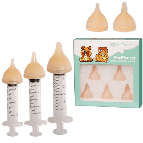 Doggiema Bionic Silicone Feeding Nipple and Syringes for Newborn Kittens - size: Replacement Nipple (5 Nipple+3 Syringes)