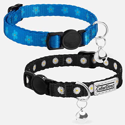 Floral Cat Collar 2-Pack, Breakaway with Bell - color: Black & Blue