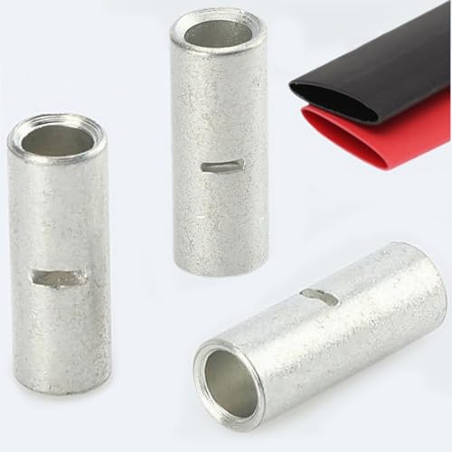 SVAAR 6PCS 0 Gauge Non Insulated Butt Connectors 1/0 AWG Uninsulated Butt Splice Connectors Crimp Repair Butt Splices Kit Tinned Copper Seamless Barrel Butt Splice Terminals & 6PCS 3:1 Heat Shrinks