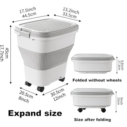 SEWIU 2pack 35 lbs Dog Food Storage Container,Collapsible Dog Food Container with Scoop,Pet Food Storage Containers to Keep Dry Food Fresh,Easy to Move - color: 2-35LB-Gray
