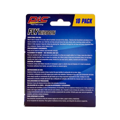 PIC FR10B 69060216325 Fly Ribbons Fruit Fly Traps for Indoors and Outdoors, Bug Trap for Winged Insects, Set of 10