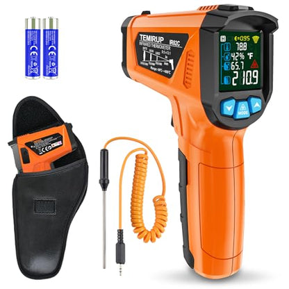 Infrared Thermometer Gun, Non Contact Digital Laser Thermometer Temperature Gun with Color LCD for Cooking, Home Repairs, Humidity Measurement, Adjustable Emissivity -58°F to 1472°F(-50~800°C) - color: Orange -58°F - 1472°F(-50-800℃)