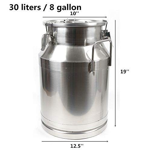 Milk Can Food Grade Stainless Steel Milk Transport Can Milk Bucket Wine Pail Bucket Milk Can Tote Jug with Sealed Lid for Milk Wine Liquid Storage Container (8 Gallon / 30 Liters) - color: 8 Gallon / 30 Liters