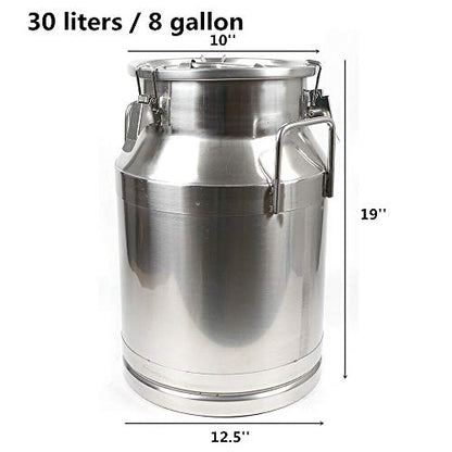 Milk Can Food Grade Stainless Steel Milk Transport Can Milk Bucket Wine Pail Bucket Milk Can Tote Jug with Sealed Lid for Milk Wine Liquid Storage Container (8 Gallon / 30 Liters) - color: 8 Gallon / 30 Liters