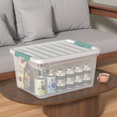 35 Qt Plastic Storage Bin with Lid, Clear Latch Storage Box, 4-Pack - size: 35 Qt