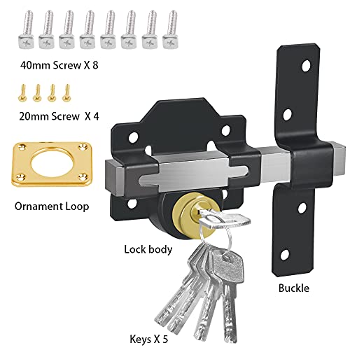 Barn Door Lock, Fence Gate Lock, Double Sided Gate Latch, Gate Lock for Wodden Garage Door, Supplied with 5 Keys, Work with 2.75" Wooden Vinyl Metal Gate, for Right & Left Door - size: 2.75 inches