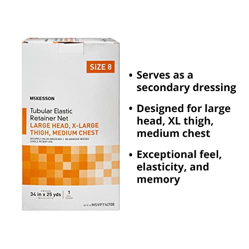 McKesson Tubular Elastic Retainer Net Dressing, Non-Sterile, Head, Thigh, Chest, Size 8, 34 in x 25 yd, 1 Count, 2 Pack - size: Size 8 1 Count (Pack of 2)