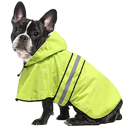 Waterproof Puppy Rain Jacket - Adjustable Reflective Dog Raincoat, Lightweight Dog Hooded Slicker Poncho Raincoats for Small to X- Large Dogs and Puppies (Neon Green, Small) - color: Neon Green, size: Small