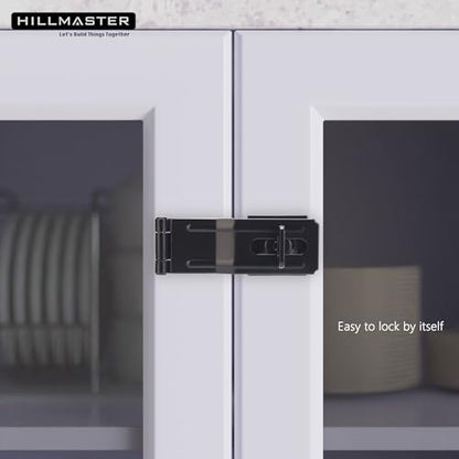 HILLMASTER 2 Pack Swivel Staple Safety Hasps, 4-1/2" Gate Door Hasp Latch with Twist Knob Safety Padlock Clasp Lock for Fence, Gate, Cabinet, Barn Door, Shed, Black - size: 2 Pack