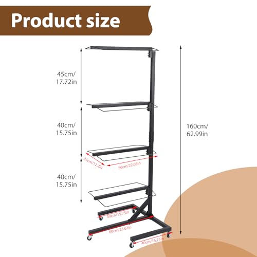 4 Tier Saddle Rack Stand with Wheels Adjustable Holder for Western & English Saddle Portable Heavy Duty Tack Rack Supports to 250Lbs Holds Tack Pad Blanket Accessories etc for Horses