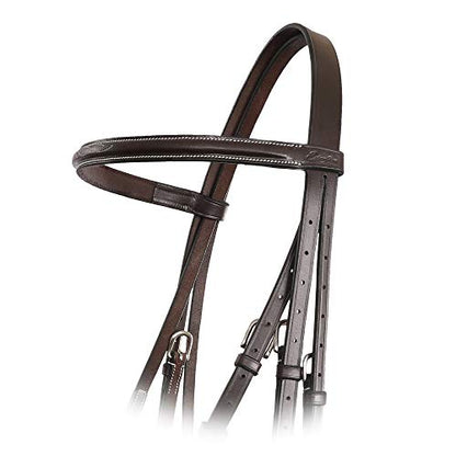 Exion Fancy Stitched Figure 8 Hunter Bridle with Laced Reins – Raised Veg-Tanned Leather English Jumping Bridle Set for Horses – Classic Mexicana Split-Poll Equestrian Show Tack, Pony Cob Full