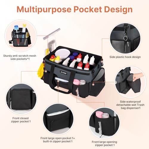 JKAOO Large Wearable Cleaning Caddy Bag with Handles, Gray | Adjustable Shoulder & Waist Straps, Removable, Waterproof Tote for Cleaning Supplies, Home, Car, Office - color: Gray