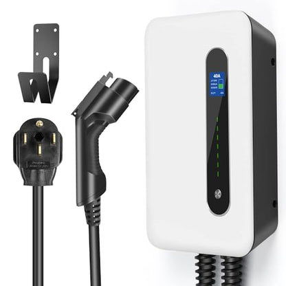 40A EV Charger Level 2 Station,9.6KW NEMA14-50 Wall Electric Vehicle Charging Station for Electric and Hybrid Vehicles with 20ft Charging Cable - size: 40A